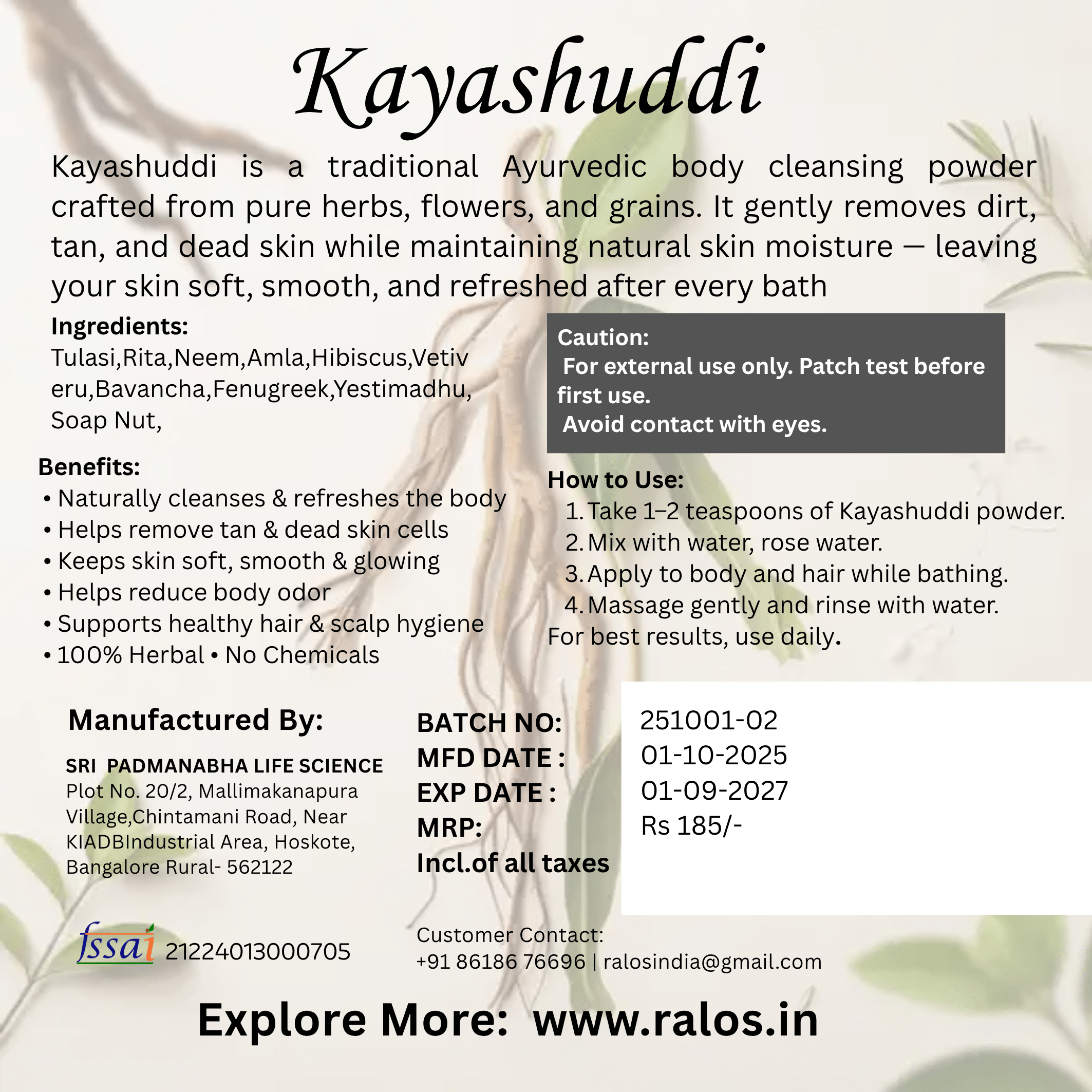 Rayashudi Herbal Body Cleanser | Head Wash Powder | 45 Herbs | Natural Detox for Body & Scalp