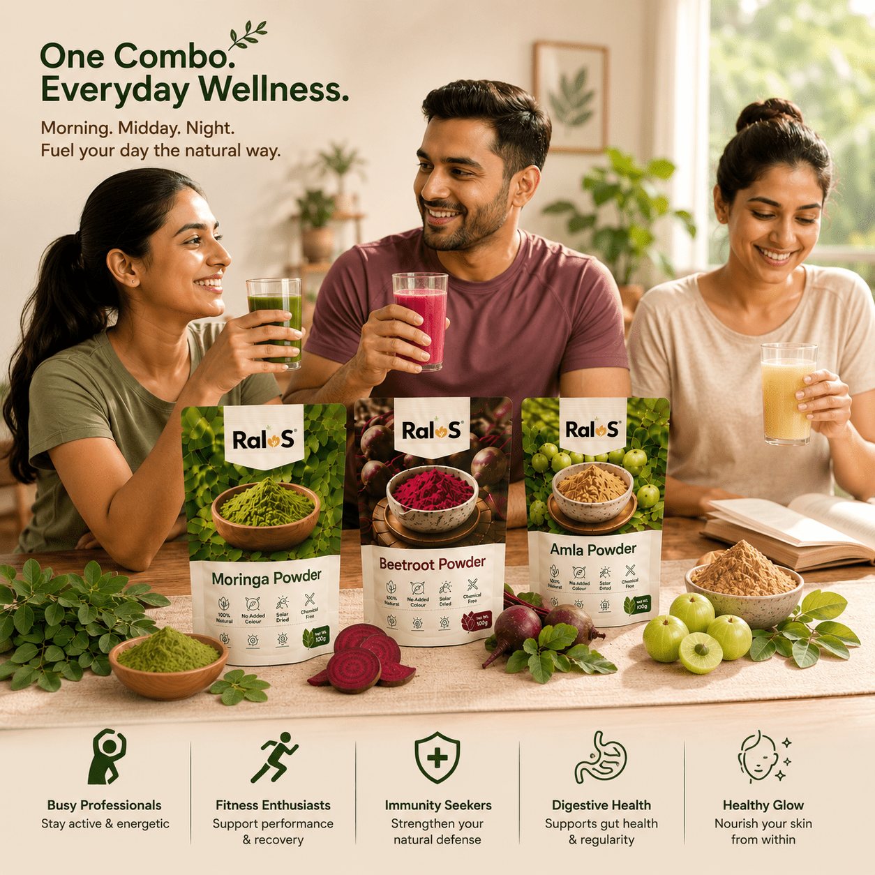 Moringa Beetroot Amla Powder Combo | Ralos Wellness