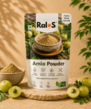 Ralos Amla Powder with fresh amla fruits on premium wellness background