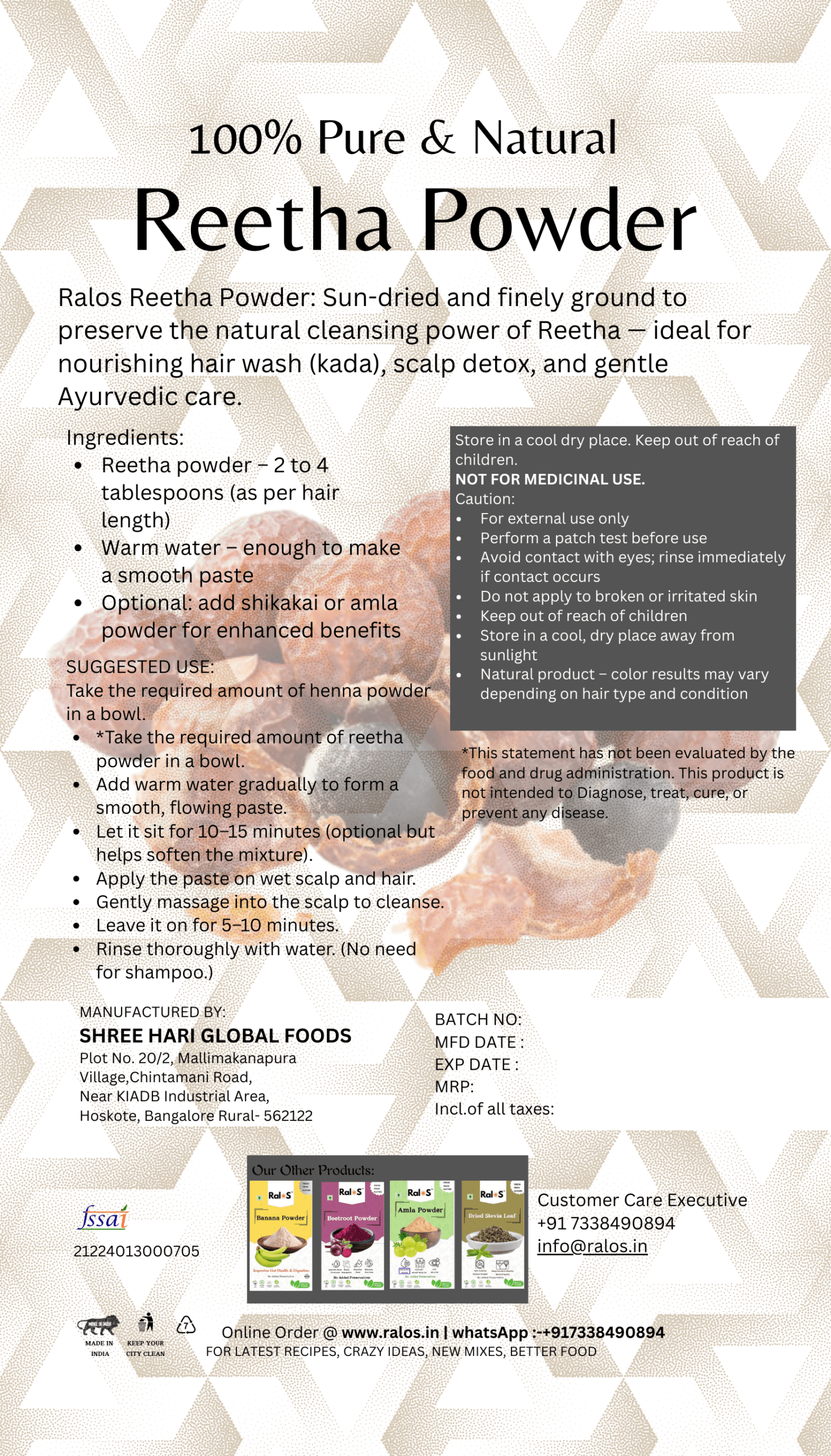 Reetha Powder | Natural Hair Cleanser | Gentle Foaming Head Wash | Chemical Free