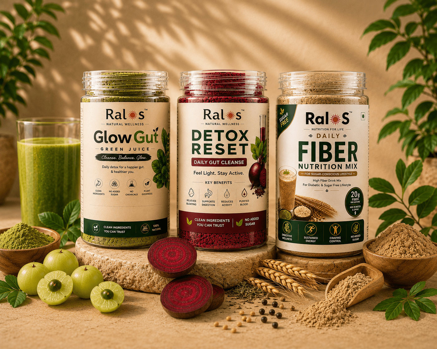 Glow gut ,Detox reset&Fiber Nutrition Mix combo